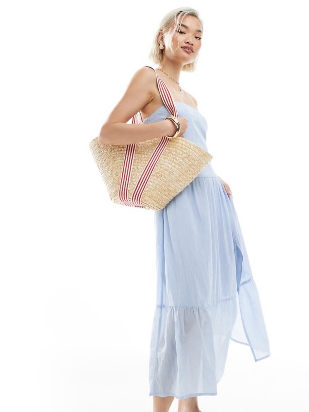 Hollister Strapless Light Blue Midi Dress with Side Slit NWOT large - Picture 3 of 10